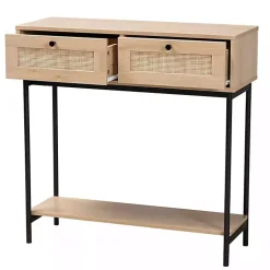 Kirklands Home Console Tables|Natural Woven Rat 2-Drawer Console Table Tan