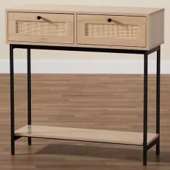 Kirklands Home Console Tables|Natural Woven Rat 2-Drawer Console Table Tan