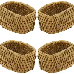 Kirklands Home Kitchen Accessories|Natural Woven Rat Oval Napkin Rings, Set of 4 Tan