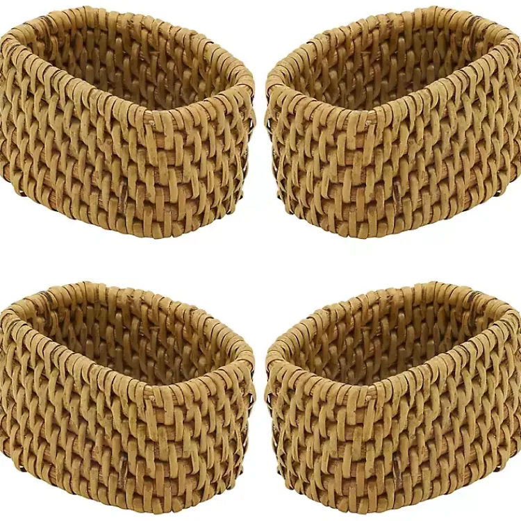 Kirklands Home Kitchen Accessories|Natural Woven Rat Oval Napkin Rings, Set of 4 Tan