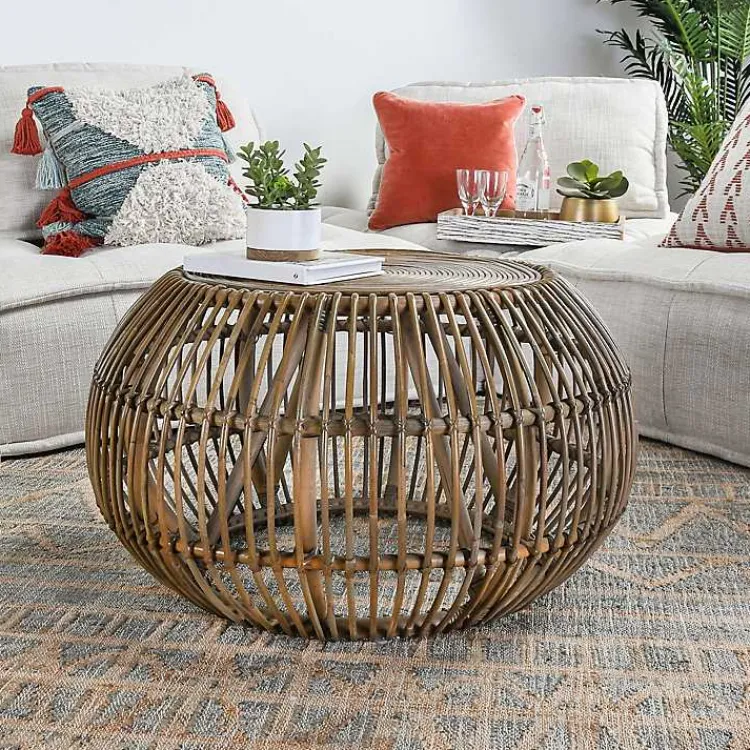 Kirklands Home Coffee Tables|Natural Woven Rat Round Coffee Table Tan