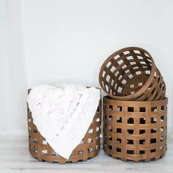 Online Natural Woven Wicker Round Baskets, Set of 3 Baskets & Boxes