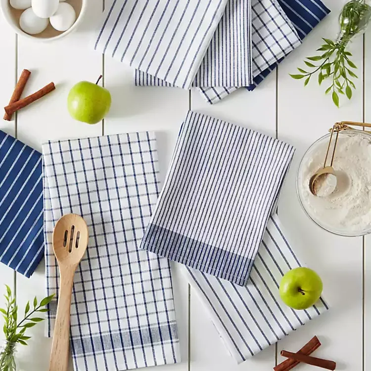 Kirklands Home Kitchen Accessories|Nautical Blue Basic Assorted Dishtowels, Set of 8