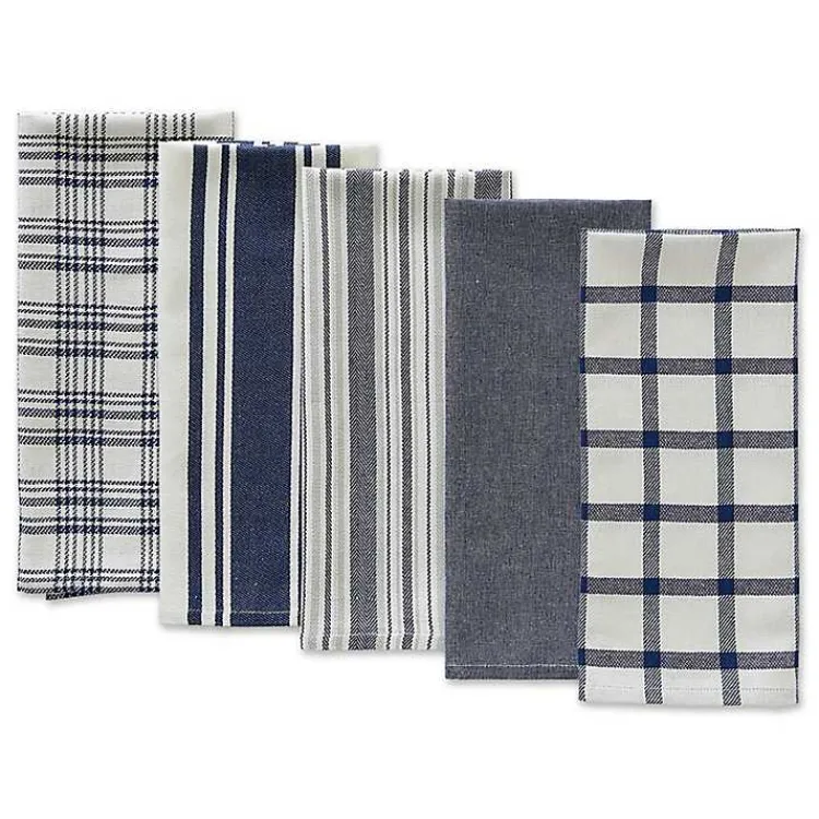 Kirklands Home Kitchen Accessories|Nautical Blue Woven Dish Towels, Set of 5