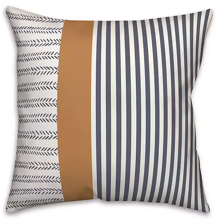 Kirklands Home Outdoor Cushions & Pillows|Navy & Burnt Orange Stripes Indoor/Outdoor Pillow