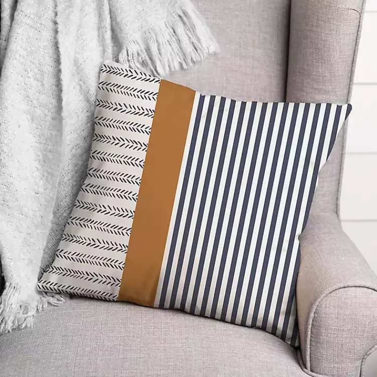 Kirklands Home Outdoor Cushions & Pillows|Navy & Burnt Orange Stripes Indoor/Outdoor Pillow