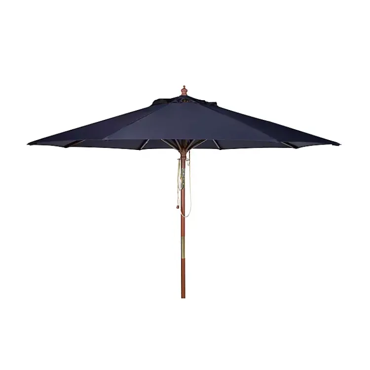 Kirklands Home Outdoor Accent Furniture|Navy 9 ft. Eucalyptus Outdoor Umbrella Blue
