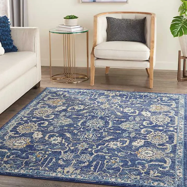Kirklands Home Area Rugs|Navy and Beige Botanical Area Rug, 5x7