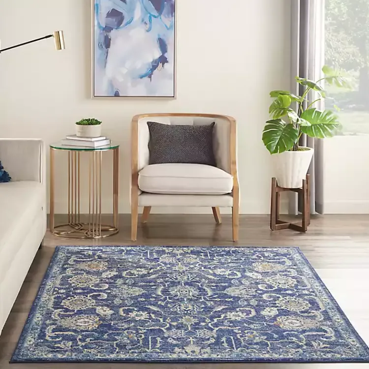 Kirklands Home Area Rugs|Navy and Beige Botanical Area Rug, 5x7