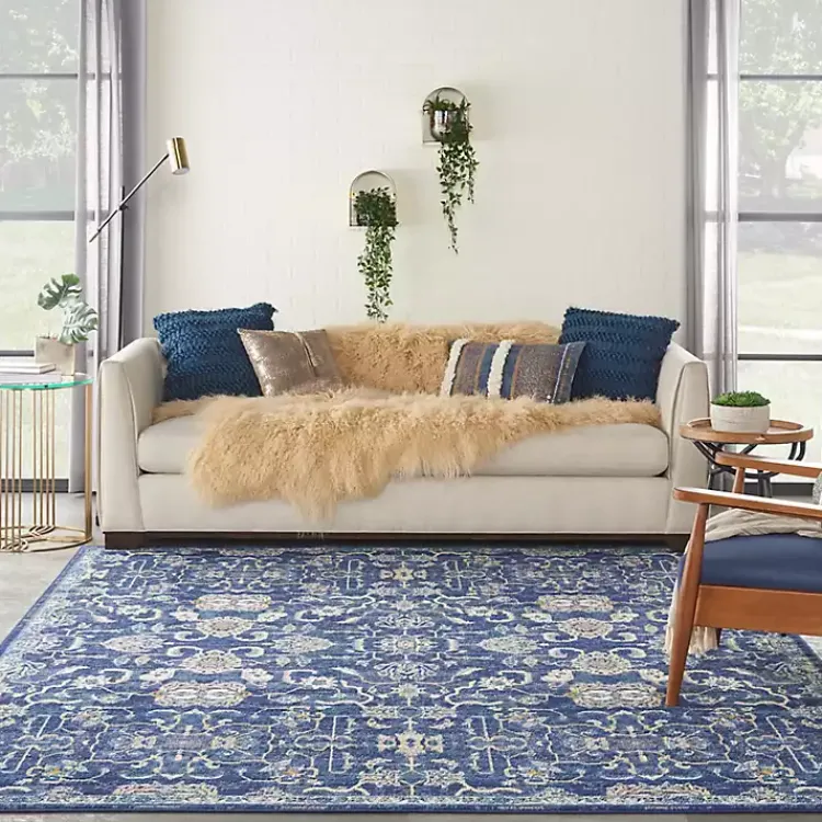 Kirklands Home Area Rugs|Navy and Beige Botanical Area Rug, 7x10