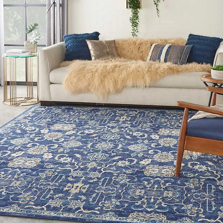 Kirklands Home Area Rugs|Navy and Beige Botanical Area Rug, 7x9
