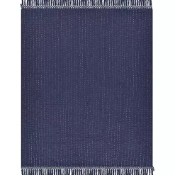 Clearance Navy and Cream Stitch Fringe Throw Blankets & Throws