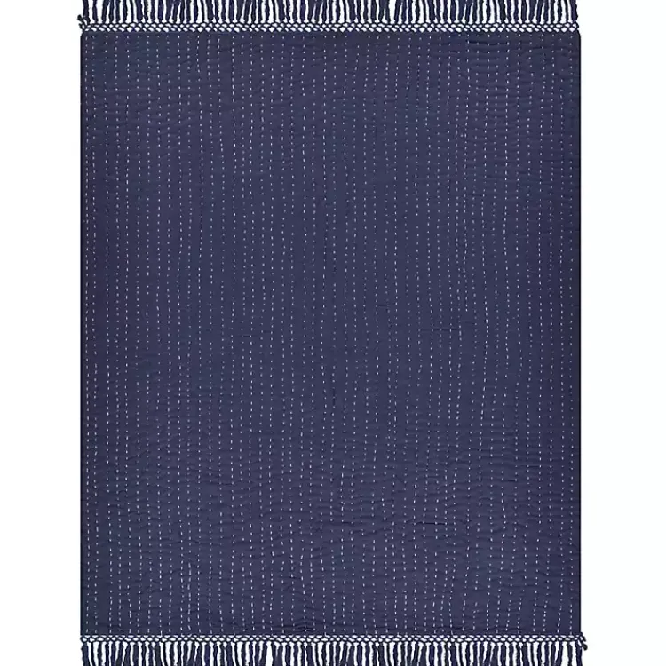 Clearance Navy and Cream Stitch Fringe Throw Blankets & Throws