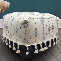 Clearance Navy and Ivory Scandinavian Motif Pouf Poufs & Floor Cushions