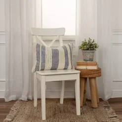 Outlet Navy and Natural Tufted Stripes Lumbar Pillow Pillows