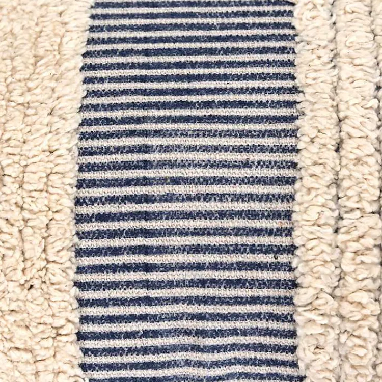 Outlet Navy and Natural Tufted Stripes Lumbar Pillow Pillows