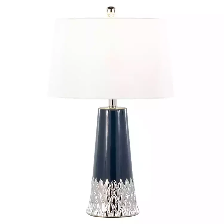 Kirklands Home Table Lamps|Navy and Silver Piper Table Lamp White