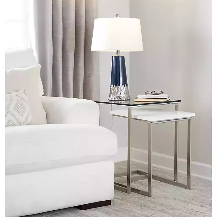 Kirklands Home Table Lamps|Navy and Silver Piper Table Lamp White