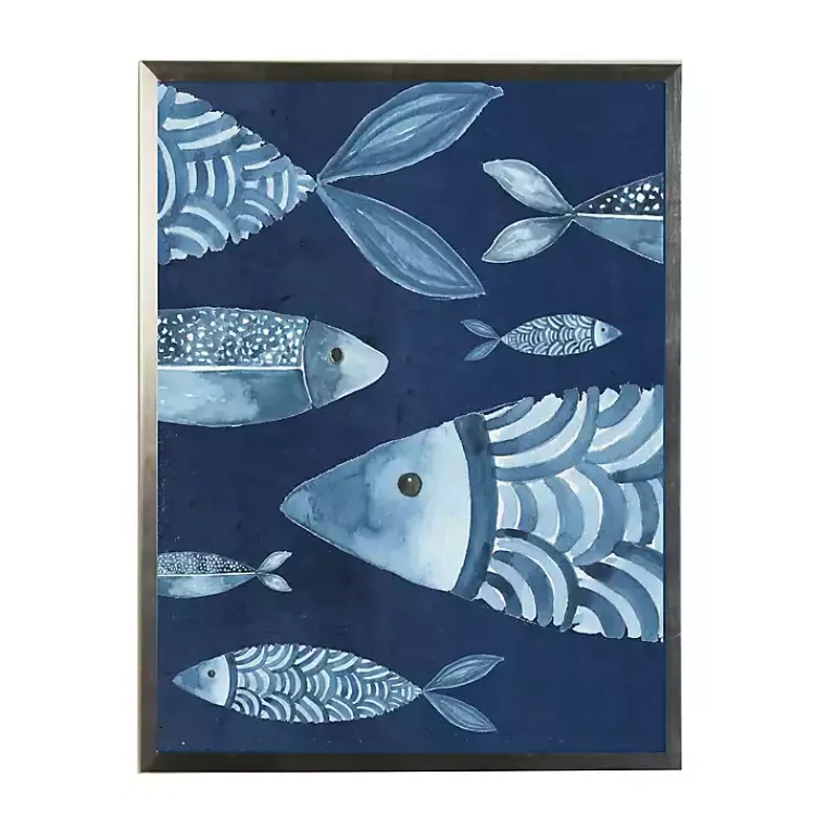 Kirklands Home Framed Art|Navy and Teal Distressed Fish Framed Art Print Blue