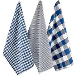 Kirklands Home Kitchen Accessories|Navy and White Mixed Check Towels, Set of 3 Blue