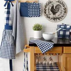 Kirklands Home Kitchen Accessories|Navy and White Mixed Check Towels, Set of 3 Blue