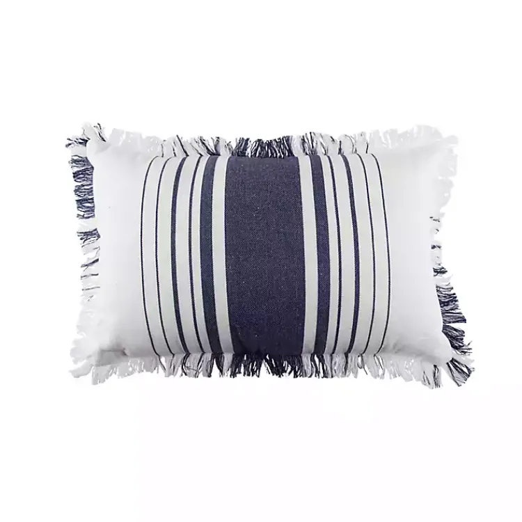 Sale Navy and White Stripe Fringe Throw Pillow Pillows