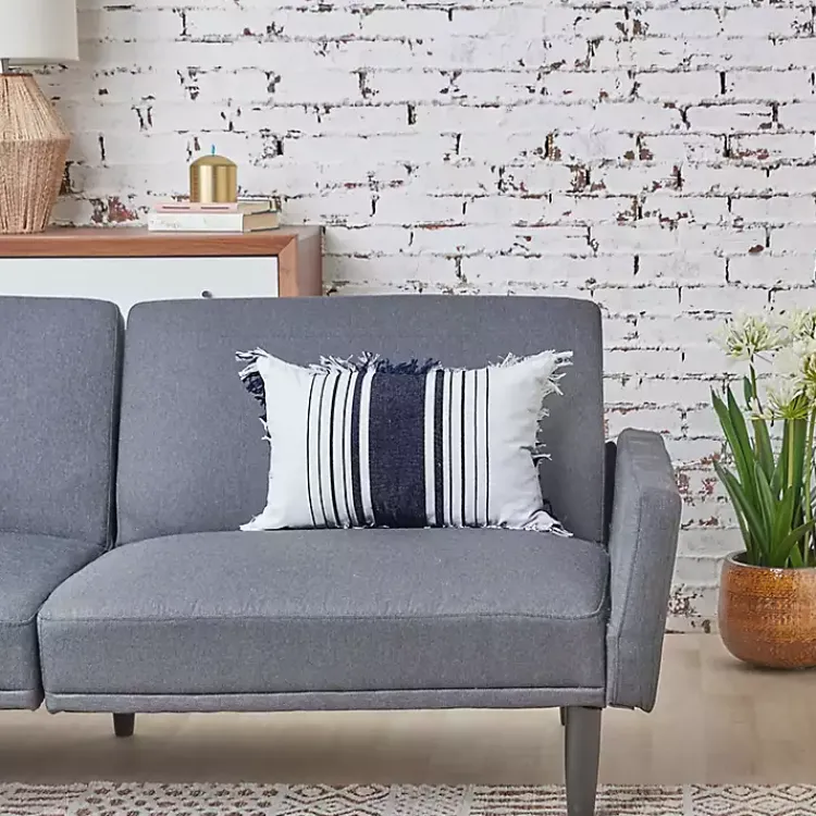 Sale Navy and White Stripe Fringe Throw Pillow Pillows