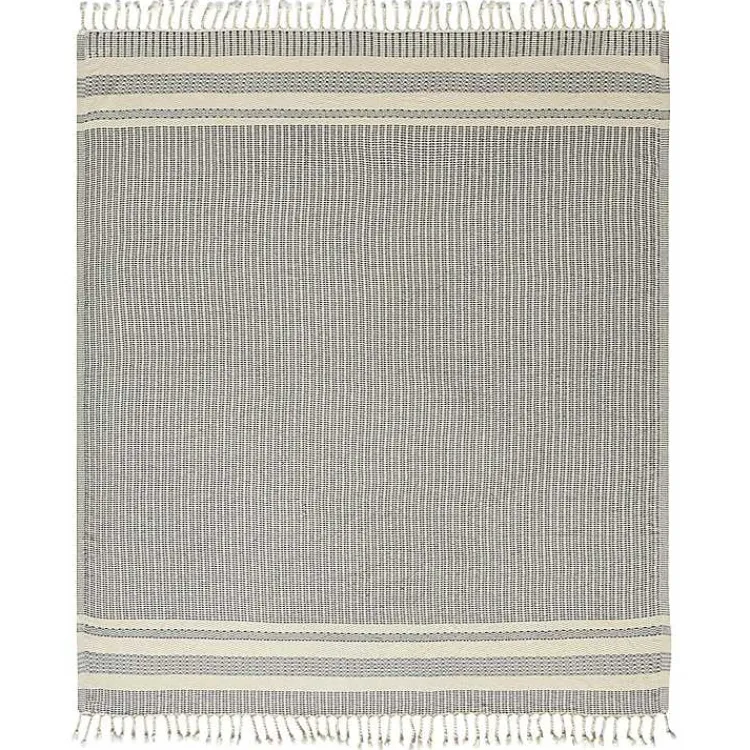 Hot Navy and White Stripes Cotton Throw Blankets & Throws