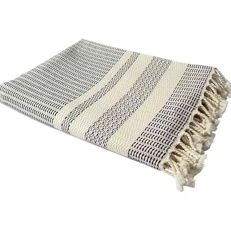 Hot Navy and White Stripes Cotton Throw Blankets & Throws