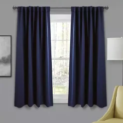 Kirklands Home Curtains & Drapes|Navy Back Tab Blackout Curtain Panel Set, 63 in. Blue