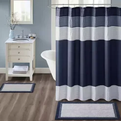 Kirklands Home Bathroom Rugs|Navy Border Cotton Bath Runner Blue