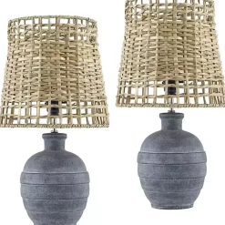 Kirklands Home Table Lamps|Navy Ceramic 2-pc. Lamps with Seagrass Shades Blue