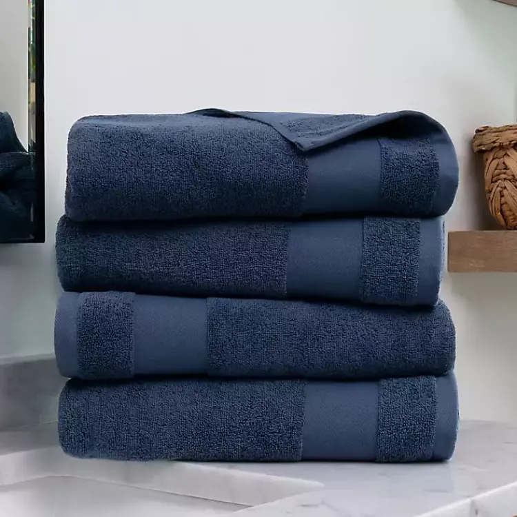 Kirklands Home Bath Towels|Navy Essential Cotton Bath Towels, Set of 4 Blue