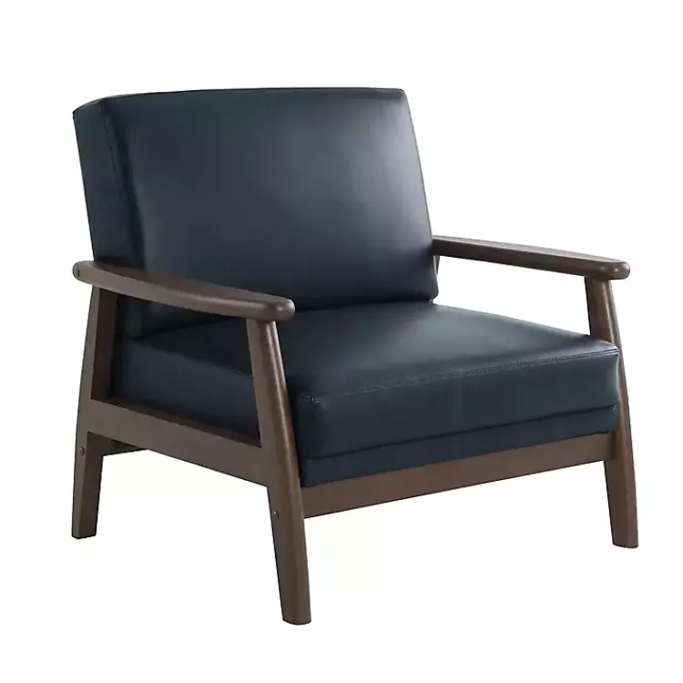 Kirklands Home Accent Chairs|Navy Faux Leather Ambon Accent Chair Blue