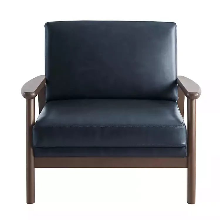 Kirklands Home Accent Chairs|Navy Faux Leather Ambon Accent Chair Blue