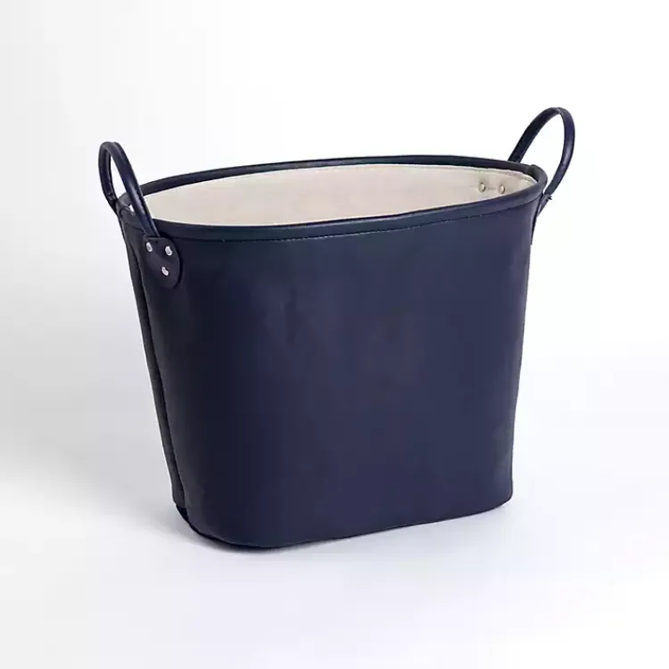 Discount Navy Faux Leather Storage Bin Baskets & Boxes
