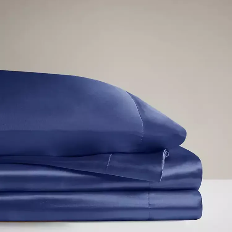 Kirklands Home Bed Sheets|Navy Satin 6-pc. Full Sheet Set Blue
