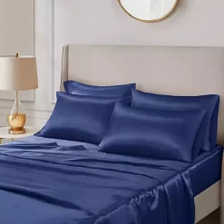 Kirklands Home Bed Sheets|Navy Satin 6-pc. King Sheet Set Blue