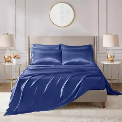Kirklands Home Bed Sheets|Navy Satin 6-pc. Queen Sheet Set Blue