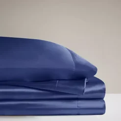 Kirklands Home Bed Sheets|Navy Satin 6-pc. Queen Sheet Set Blue