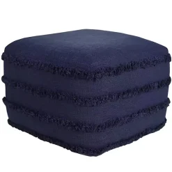 New Navy Tufted Stripe Cotton Square Pouf Poufs & Floor Cushions