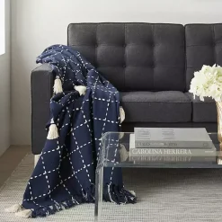Online Navy Woven Checkered Throw Blankets & Throws