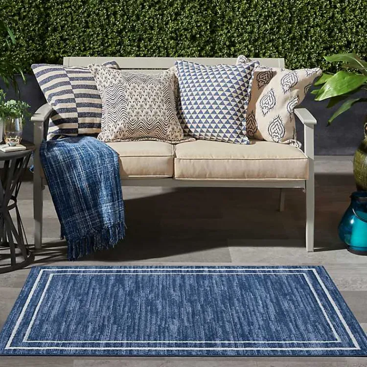 Kirklands Home Outdoor Rugs|Navy Bordered Indoor/Outdoor Area Rug, 3x5