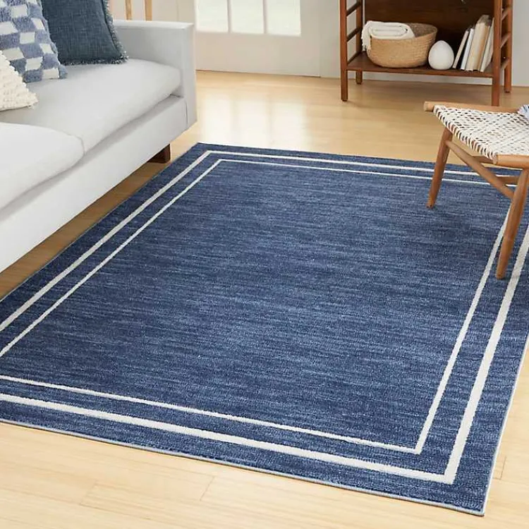 Kirklands Home Outdoor Rugs|Navy Bordered Indoor/Outdoor Area Rug, 5x7