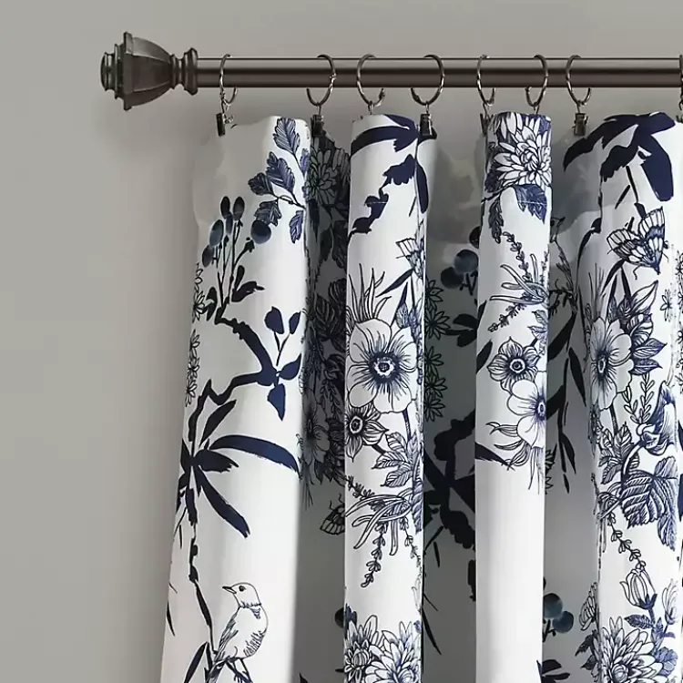 Kirklands Home Curtains & Drapes|Navy Botanical Garden Curtain Panel Set, 95 in. Blue