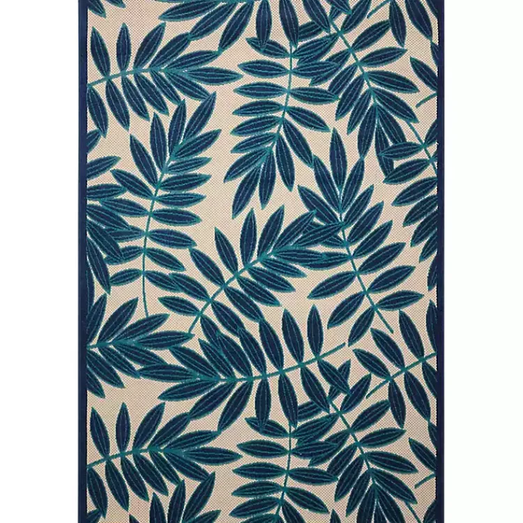 Kirklands Home Outdoor Rugs|Navy Botanical Leaves Outdoor Area Rug, 9x13