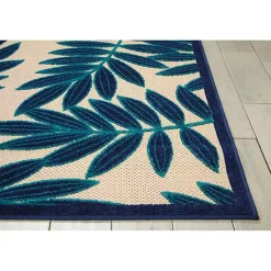 Kirklands Home Outdoor Rugs|Navy Botanical Leaves Outdoor Area Rug, 9x13