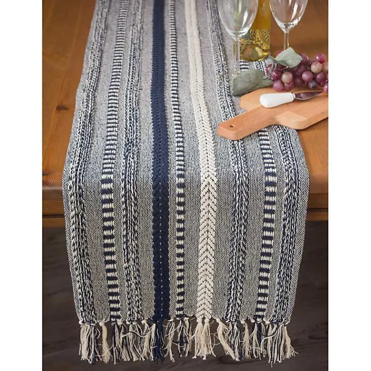 Kirklands Home Table Linens|Navy Braided Stripe Table Runner, 72 in. Blue