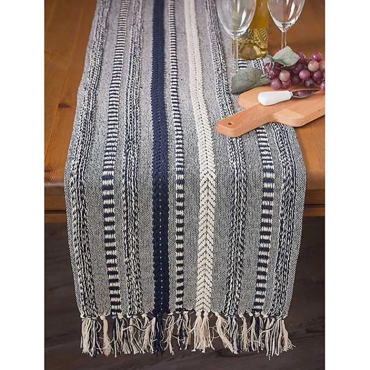 Kirklands Home Table Linens|Navy Braided Stripe Table Runner, 108 in. Blue