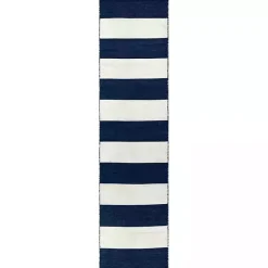 Kirklands Home Outdoor Rugs|Navy Cabana Stripe Indoor/Outdoor Runner, 2x8